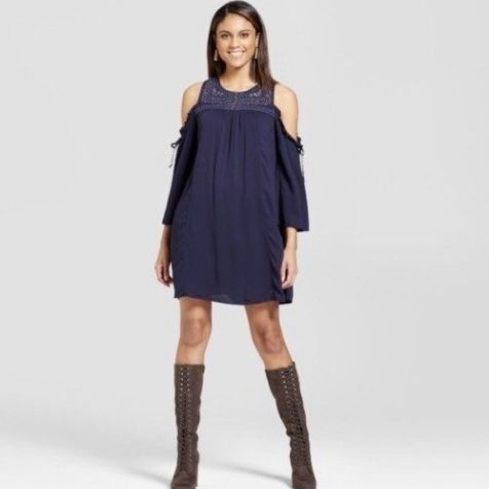 Knox Rose Boho Embroidered Cold Shoulder Mini Dress